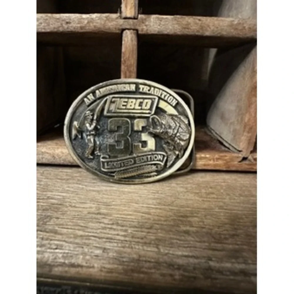 Vintage 1988 Zebco 33rd Anniversary Limited Edition Brass Belt Buckle Fishing